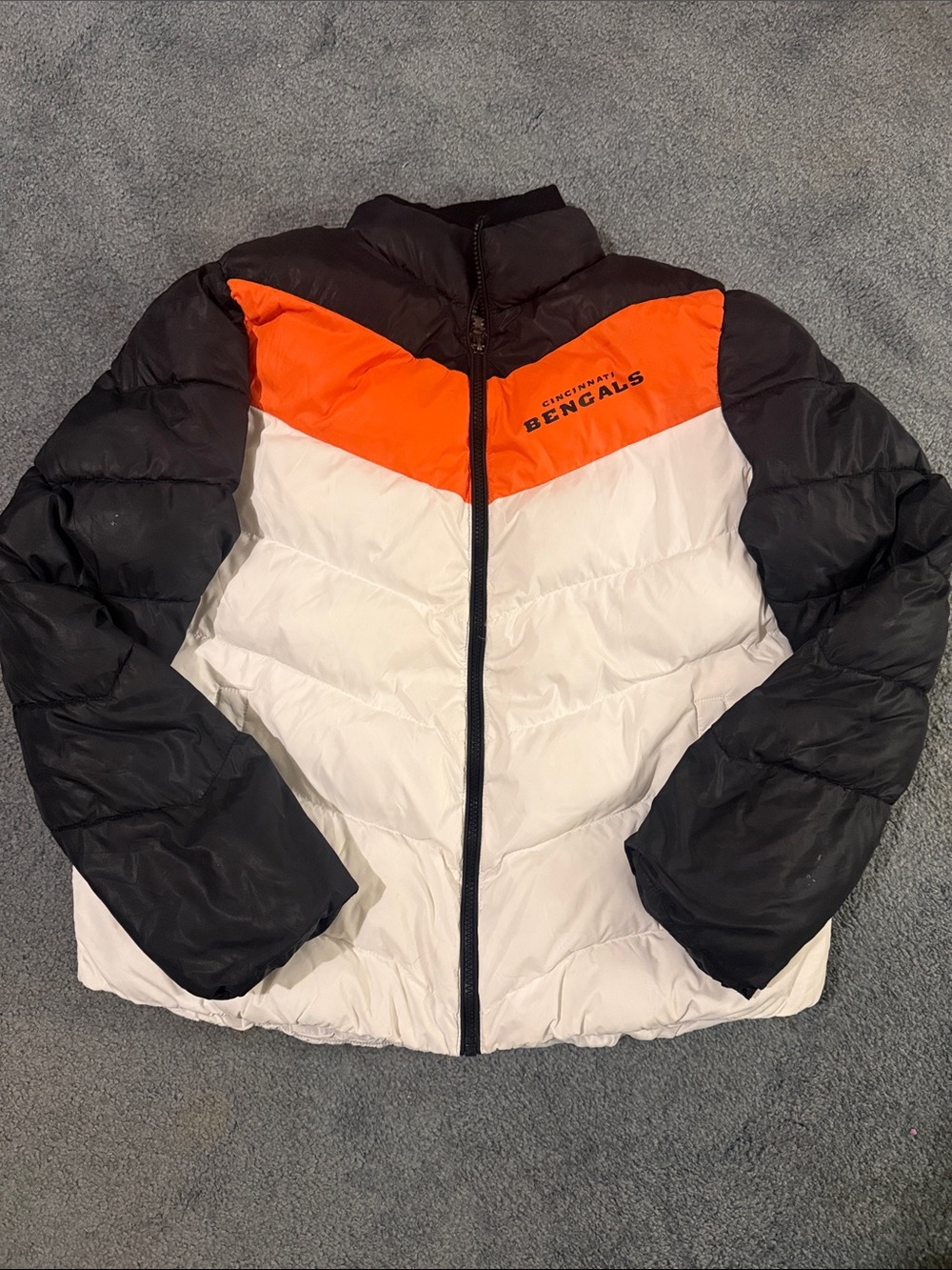 Cincinnati Bengals Colorblock Puffer Jacket - Orange/White/Black
